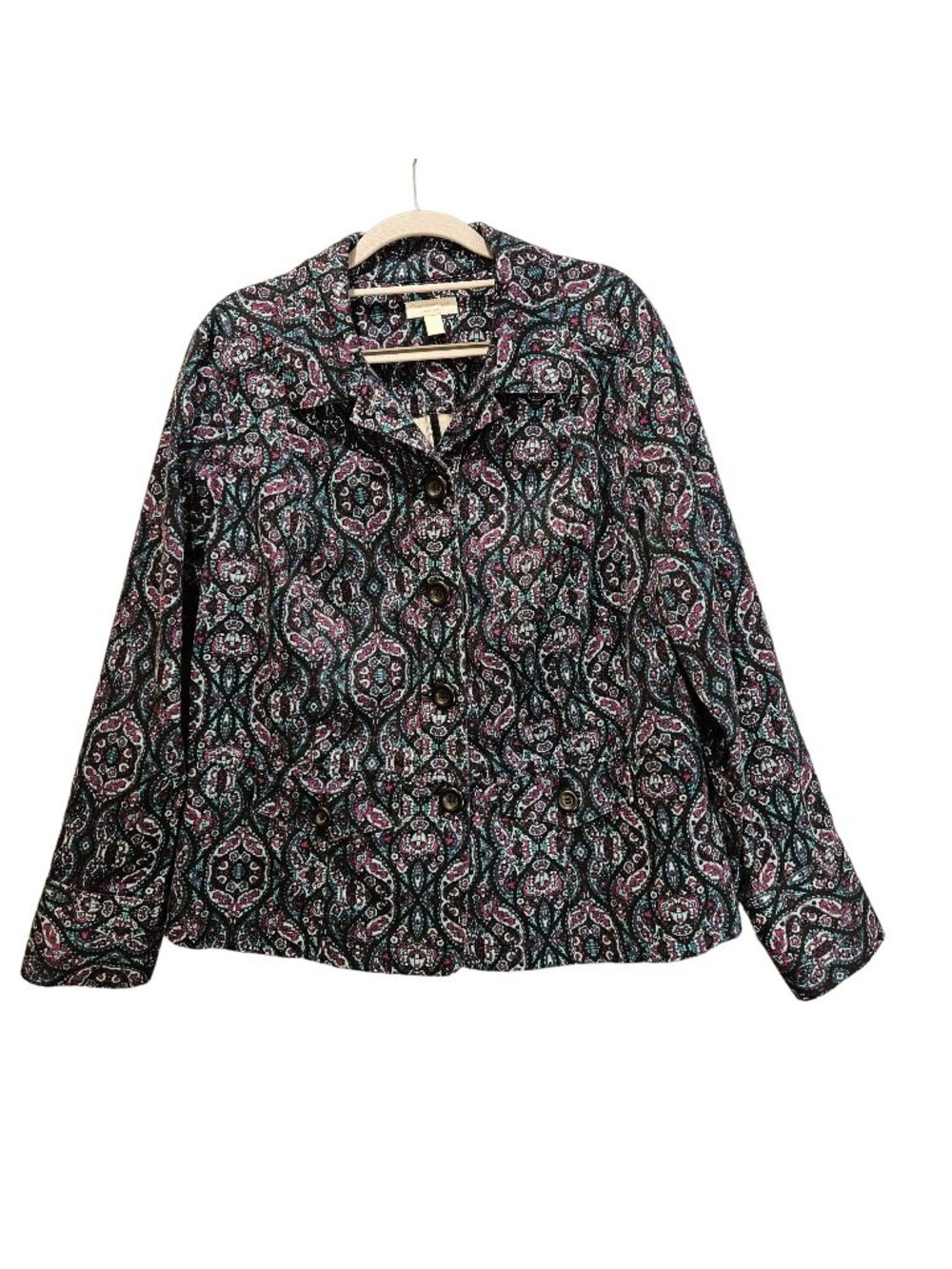 Charter Club Jacket Womens 1X Black Purple Blue Paisley Bold Business Casual